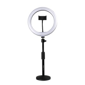 Gator Frameworks 10-Inch LED Desktop Ring Light Stand with Phone Holder and Compact Weighted Base; (GFW-RINGLIGHTDSKTP)