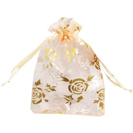 FAVORTALK Organza Bags Lvory Gift Bag Gold Rose Pattern 30 pieces Mesh Material Beautiful Practical for Valentine's Day (Gold Rose Patterned Lvory)