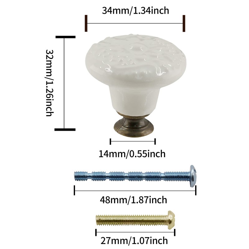 Auvotuis 10Pcs 34mm/ 1.34inch Retro Ceramic Cabinet knobs Antique Round