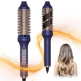 Thermal Brush，1.5 inch Heated Round Brush for Blowout Look，Double Voltage，Negative Ion Technology, Hot Hair Curling Brush with 9 Temperature Settings for All Hair Types