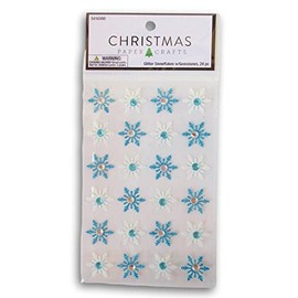 Snowflake Gem Stickers -Glitter & Rhinestone Winter Embellishments for Crafts and Cards - White and Blue -24 Pieces