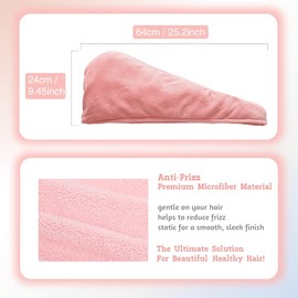 Shakeel Super Absorbent Microfiber Hair Towel Wrap - Quick Dry Hair Turbans, Anti-frizz, Pink
