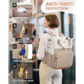 MATEIN Anti Theft Laptop Backpack for Women, 15.6 Inch College Travel Backpack with Theftproof Zippers & RFID Pocket, Water Resistant Work Commuter Bag with USB Port for Teacher Nurse, Beige-Khaki