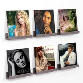 ELITEROO Record Holder Wall Mount Set of 6, 12 in Floating Shelves for Vinyl Records, Wood Record Shelf Display for CDs, Album, Art Works Storage, Daily LP Listening in Office Home, Gray