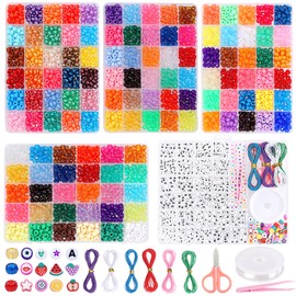 AMDBHC Pony Beads for Bracelets Making 5 Boxes 4500 Pcs Bracelet Making Kit with Letter Beads Flower Beads Charms Beads Friendship Bracelet Kit for Jewelry Making DIY Crafts Girls Adults（120 Colors）