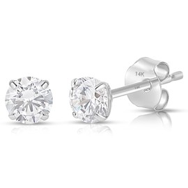 MAX + STONE 14k 4mm Round Brillian White Gold AAAAA Cubic Zirconia Earrings CZ Studs | 0.8 Carats Total