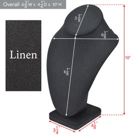 MOOCA 2 Pcs Linen Covered Wood Jewelry Display Necklace Chain Jewelry Bust Display Holder Stand, Necklaces Bust Mannequin, 6 3/8 W x 4 1/4 D x 10 H in, Black Linen