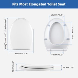Universal Elongated Toilet Seat with Softclose Cover, One-Click to Quick Release, Compatible with TOTO/Gerber/Kohler Oval Toilet Seats, 2-Pack Toilet Bolts and Nuts, Non-Slip Toilet Bumpers, White