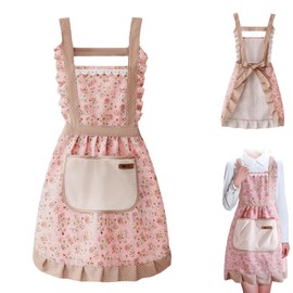 LIUQOBN Cooking Aprons For Women, Aprons For Women Kitchen, Waterproof Widely Applicable Durable Cooking Flower Kitchen (Pink)