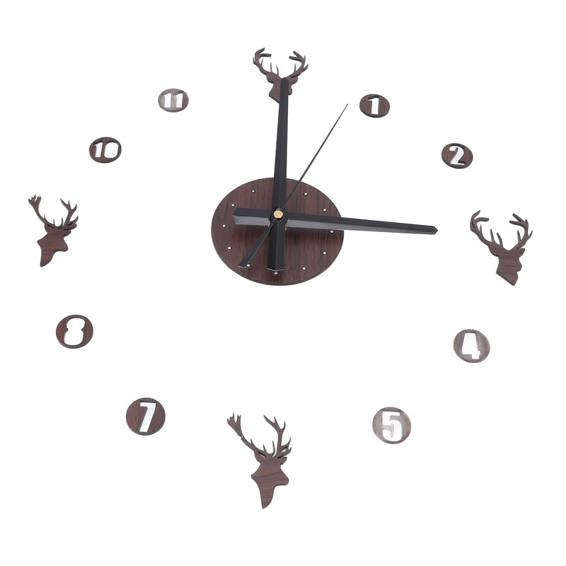 Frameless Wall Clock Deer Head 3D Effect Self Adhesive DIY