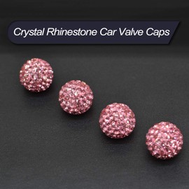 Car Wheel Tire Valve Caps, 4 Pack Crystal Rhinestone Car Tire Wheel Valve Stem Air Caps for Car Tire Accessories Universal for Cars, SUVs, Bicycle, Trucks and Motorcycles - Pink