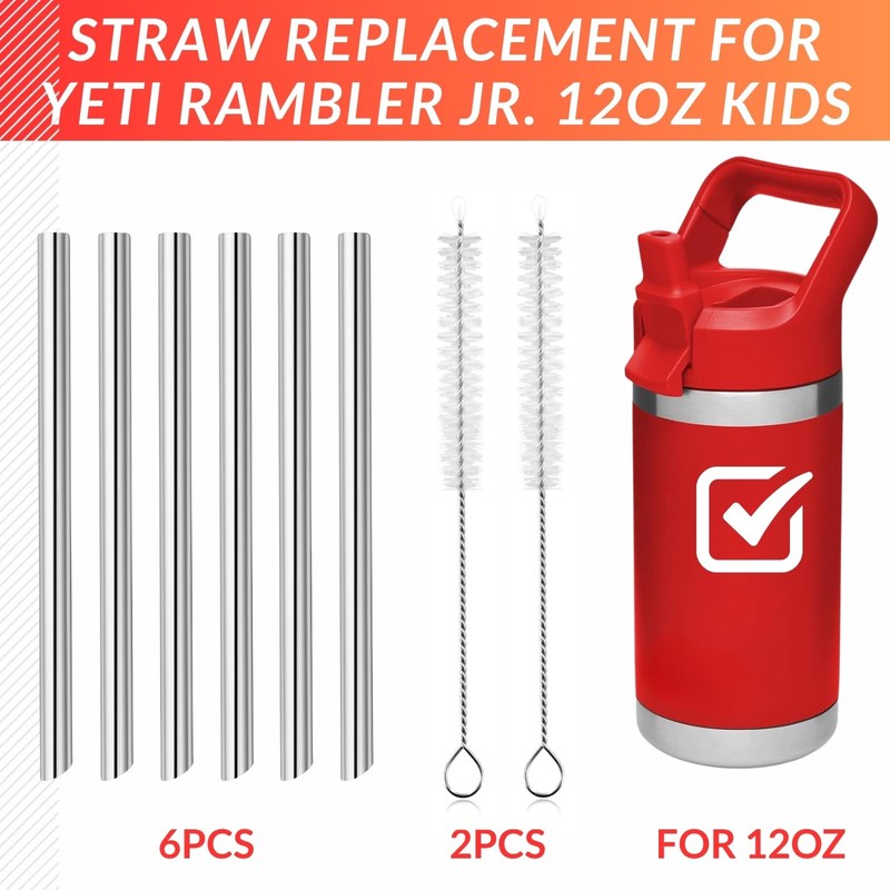 6-Pack Stainless Steel Straws for YETI Rambler Jr. 12oz Kids