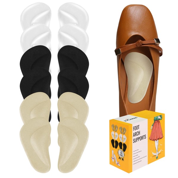 (12 Pieces) Arch Support Shoe Inserts for Flat Feet | Soft Gel Arch Support Insoles for Plantar Fasciitis | Reusable Arch Inserts for Foot Pain Relief