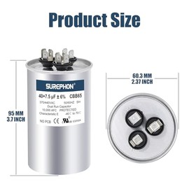 40+7.5 uF 40/7.5 MFD ± 6% 370V/440V Dual Run Circular Capacitor CBB65 Ideal para unidad de CA ventilador motor arranque o bomba de calor o condensador