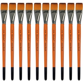 Paint Brushes Set for Acrylic Painting - SYCYKA 10pcs Flat Paint Brushes for Kids Classroom Acrylic Watercolor Oil Painting Canvas Face Painting Touch Up, Orange