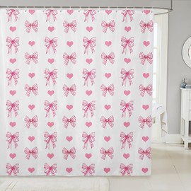 Feelyou Kids Pink Bowknot Shower Curtain Dreamy Princess Bath Curtain Boys Girls Cute Bow Bathroom Shower Curtain Set Love Heart Teens Bathroom Accessories Bedroom Decor 72"x72"