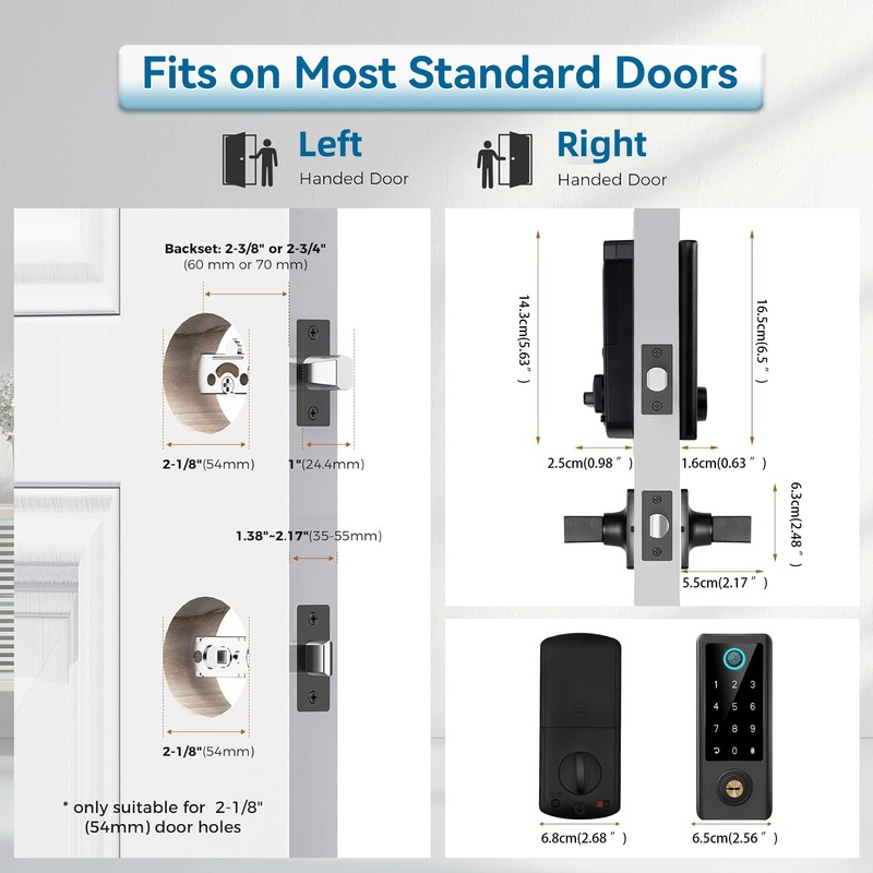 BEBASIA Smart Fingerprint Door Lock with Handle Set, Full App