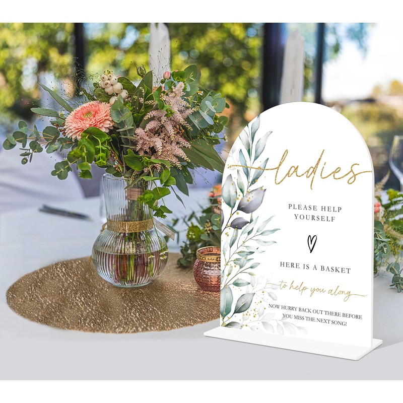 Acrylic Wedding Signs, Greenery Theme Ladies Please Help Yourself Sign,