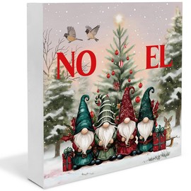 Farmhouse Christmas Decor, Gnome Christmas Decorations, Winter Holiday Wooden Decorative Sign, Christmas Home Decor for Desk Table Shelf 5 x 5 Inches