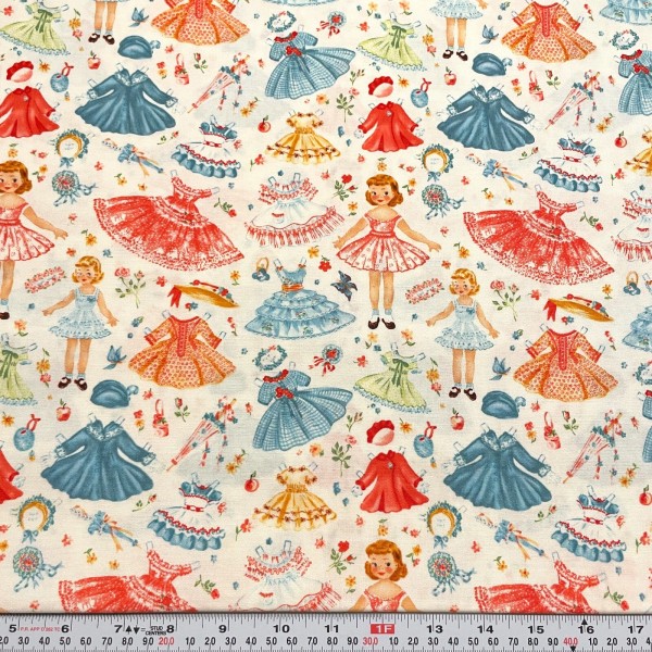 Michael Miller Retro Paper Dolls & Florals Cotton Fabric by