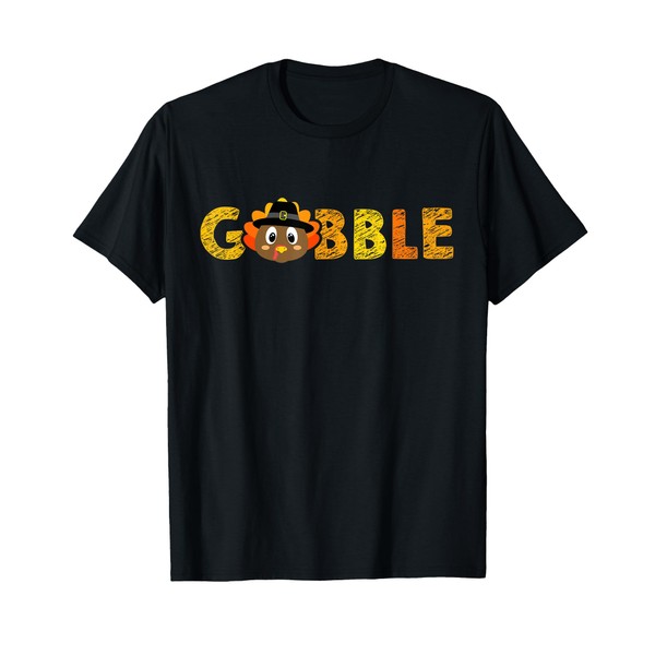 Cute Gobble Gobble Turkey Pilgrim Little Boys Thanksgiving T-Shirt