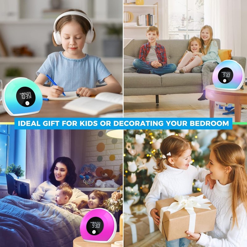 QingHong Kids Wake Up Light Alarm Clock with Bluetooth Speaker,