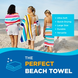 Ben Kaufman Custom Embroidery Joey Velour Colored Classic Multi-Color Stripe Beach & Pool Towel | Large 100% Combed Cotton | Soft & Absorbent | 32" x 62" (4 Pack)