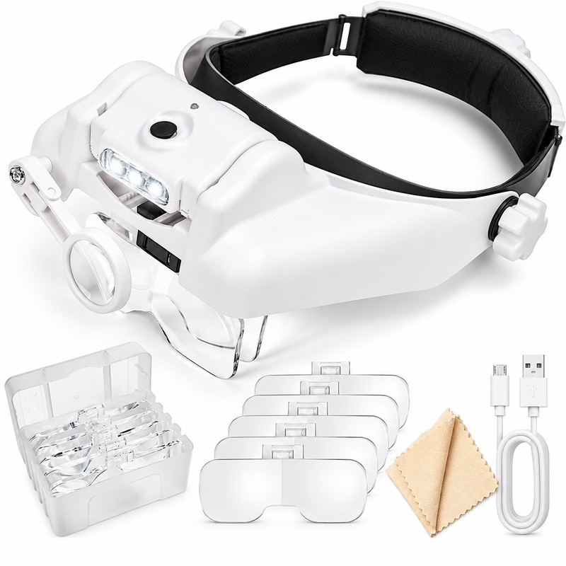 Rechargeable LED Headband Magnifier for Precision Work – Interchangeable Lenses