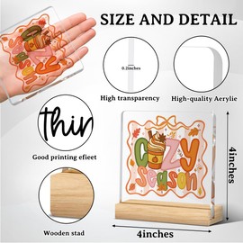 EICNFFGH Fall Decor, Autumn Room Decor, Fall Decorations for Home, Leopard Pumpkin Sign, Autumn Harvest Rustic Thanksgiving Square Acrylic Sign with Wooden Stands for Kitchen Office Bathroom Bedroom