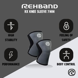 Rehband Knee Support for Strength Sports & Fitness - Knee Support 7 mm Neoprene, Flexible and Non-Slip, Knee Sleeve for Men and Women, Colour: Steel Grey, 1 Pair, Size: XS