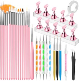 YOOVR Juego de herramientas de arte de uñas, soporte de uñas para pintar uñas, pinceles de arte de uñas, pinceles de delineador, herramienta de punteo