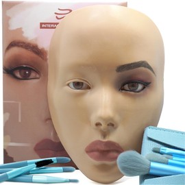getpuchra 5D makeup Practice Face Board, Silicone Makeup Mannequin Face, Reusable Beginner Practice Eye Makeup Face, Eye Fake Silicone, Makeup Artist Full Face Practice Eyelash Eye Shadow Eyeliner Pen Simulatio