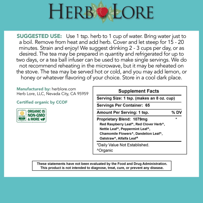 Herb Lore Organic Preconception Fertility Tea - Loose Leaf -