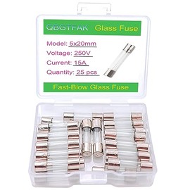QBGTFAK 25 Pcs 5x20mm 15 A 15 amp 250 V 0.2x0.78 Inch Volt F15AL250V Fast-Blow Glass (15A)