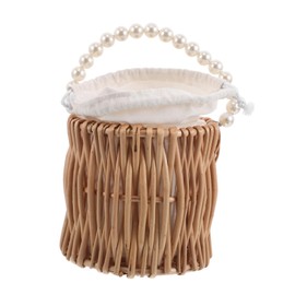 iplusmile Handwoven Wicker Storage Bin with Pearl Handle Lightweight and Portable for Wedding Beach Decor and Home Organization