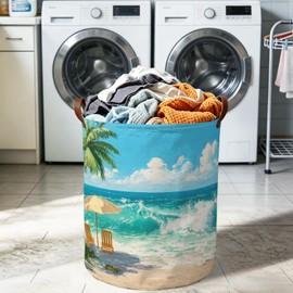 Beach Scenes Laundry Hamper, Oxford Cloth Boys Room Basket, 15.75x19.7in