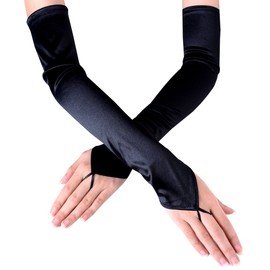 JISEN Women's Fingerless Long Over the Elbow Shinny Satin Bridal Opera Gloves 18 inch Black