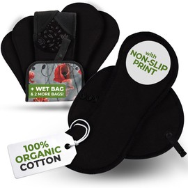 Non-Slip Reusable Incontinence Pads for Bladder Control (L+XL; 6-Pack); High Temp Washable Organic Cotton Cloth Pads with Quick Absorption & Odor Control; Soft & Non-Irritating for Sensitive Skin