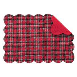 C&F Home Red Plaid Single Quilted Placemat Reversible Machine Washable Christmas Xmas 13" x 19" Red