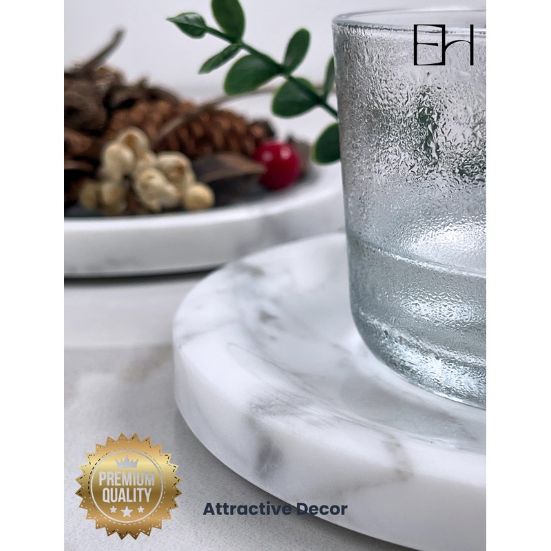 EXCHUES Natural Marble Tray, 6 inches Inside Raised Edges Round
