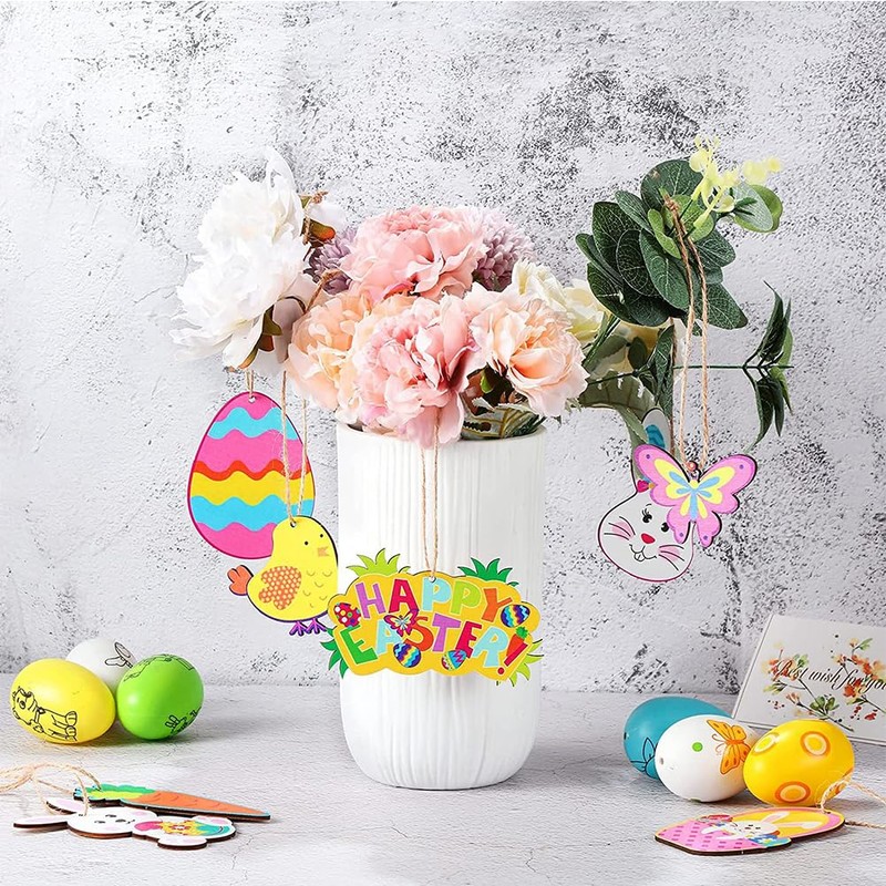 Doyomtoy Wooden Easter Pendants, Pack of 24 Easter Wooden Ornaments