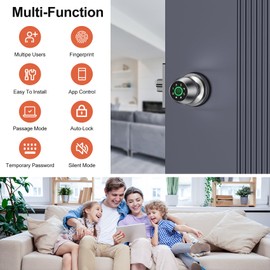 MOKEBUY Smart Door knob with app Control with keypad, Smart Door Lock Fingerprint Door Lock with keypad, Suitable Door Lock for Bedroom, Study Room, apar-(Silver)