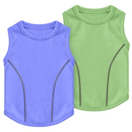Idepet 2 Pack Dog Shirts with Reflective Strip Soft Breathable Sleeveless Pet T-Shirts for Small Medium Dogs & Cats Waterproof Puppy Vest Cute Lightweight Summer Wear Clothes(Blue&Green,Small)