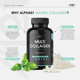 Multi Collagen Capsules - 240 Capsules - Types I, II, III, V & X - Wild Caught Fish, Grass Fed Bovine, Eggshell & Free-Range Chicken, Hyaluronic Acid & Vitamin C (4 Months Supply) by Alpha01