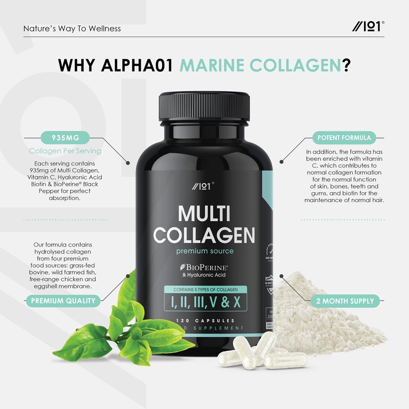 Multi Collagen Capsules - 240 Capsules - Types I, II,