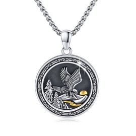 XIXLES Eagle Necklace 925 Sterling Silver Vintage Eagle Necklace Pendant Amulet Jewellery Gift for Men Women, Sterling Silver