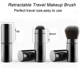 Falliny Retractable Kabuki Makeup Brush, Travel Face Blush Brush, Portable Powder Brush with Cover for Blush, Bronzer, Buffing, Flawless Powder Cosmetics