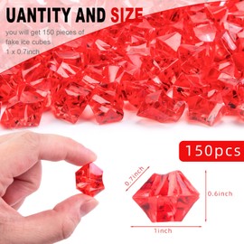 DomeStar Red Fake Crushed Ice Rocks, 150 PCS Fake Diamonds Plastic Ice Cubes Acrylic Clear Ice Rock Diamond Crystals Fake Ice Cubes Gems for Home Decoration Wedding Display Vase Fillers
