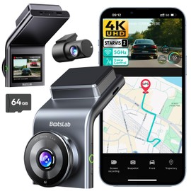 BOTSLAB 4K Dash Cam Front and Rear, STARVIS 2 Sensor, Voice Control, 64GB Card Included, 5GHz WiFi Dash Camera for Cars, Built in GPS, WDR Night Vision, 170°Wide Angle, 24H Parking Mode