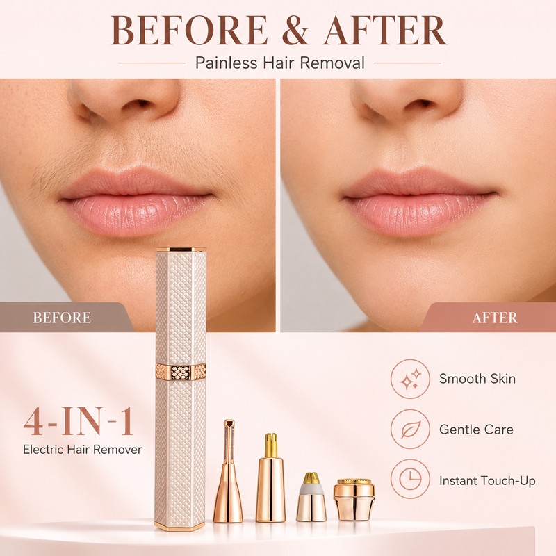 4-in-1 Electric Facial Hair Remover for Women – Rechargeable Lipstick
